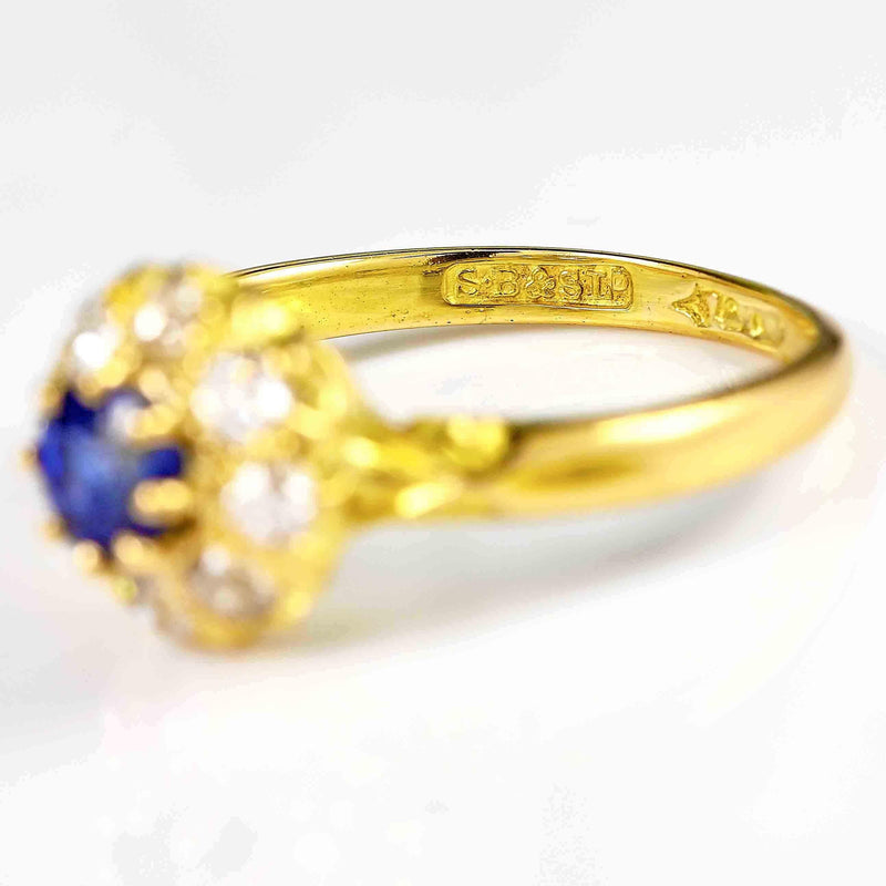 Ellibelle Jewellery Victorian Sapphire & Diamond 18ct Gold Cluster Ring