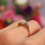 Ellibelle Jewellery Victorian Sapphire & Diamond 18ct Gold Five-Stone Carved Half Hoop Ring