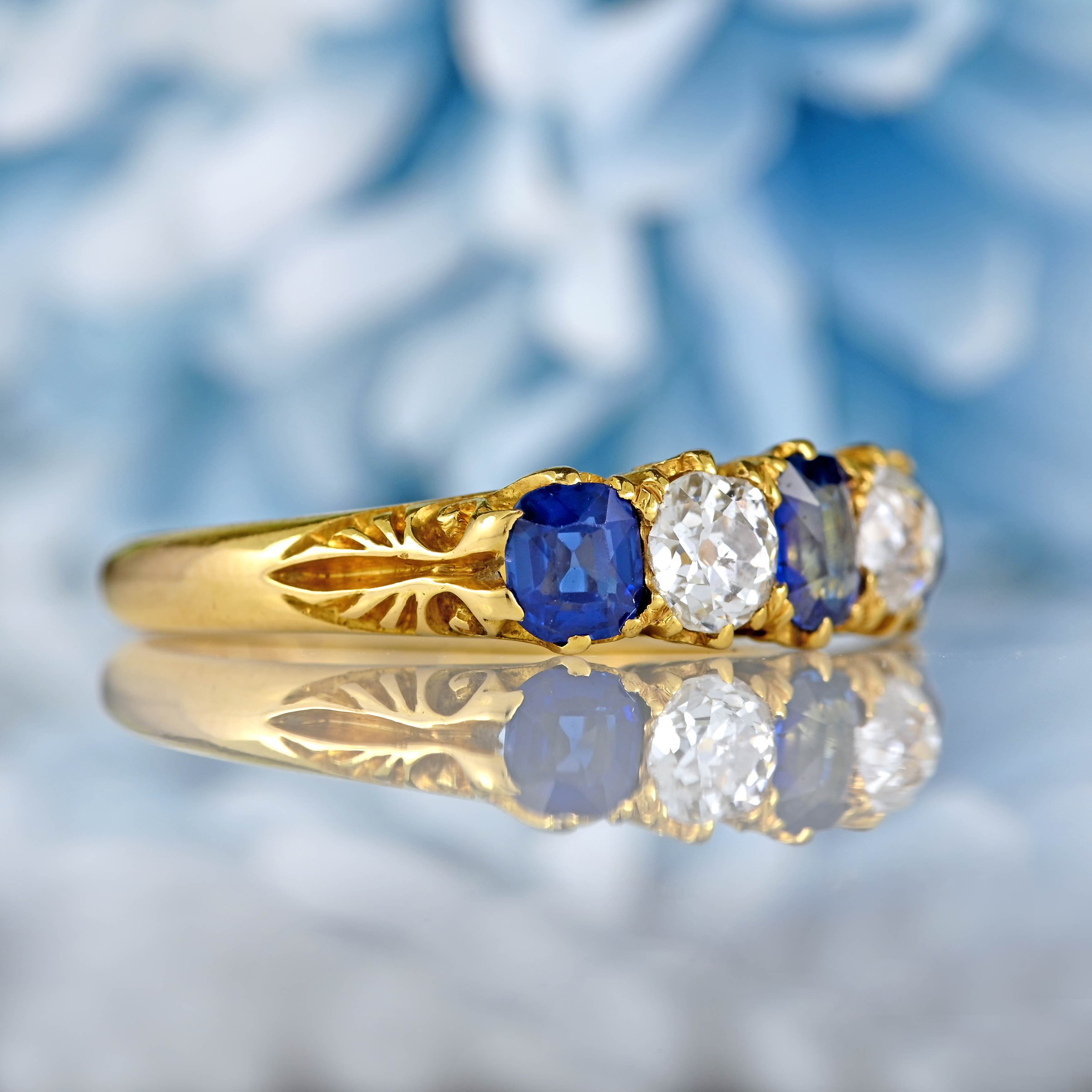 Ellibelle Jewellery Victorian Sapphire & Diamond 18ct Gold Five-Stone Ring