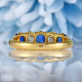 Ellibelle Jewellery Victorian Sapphire & Diamond 18ct Gold Five-Stone Ring