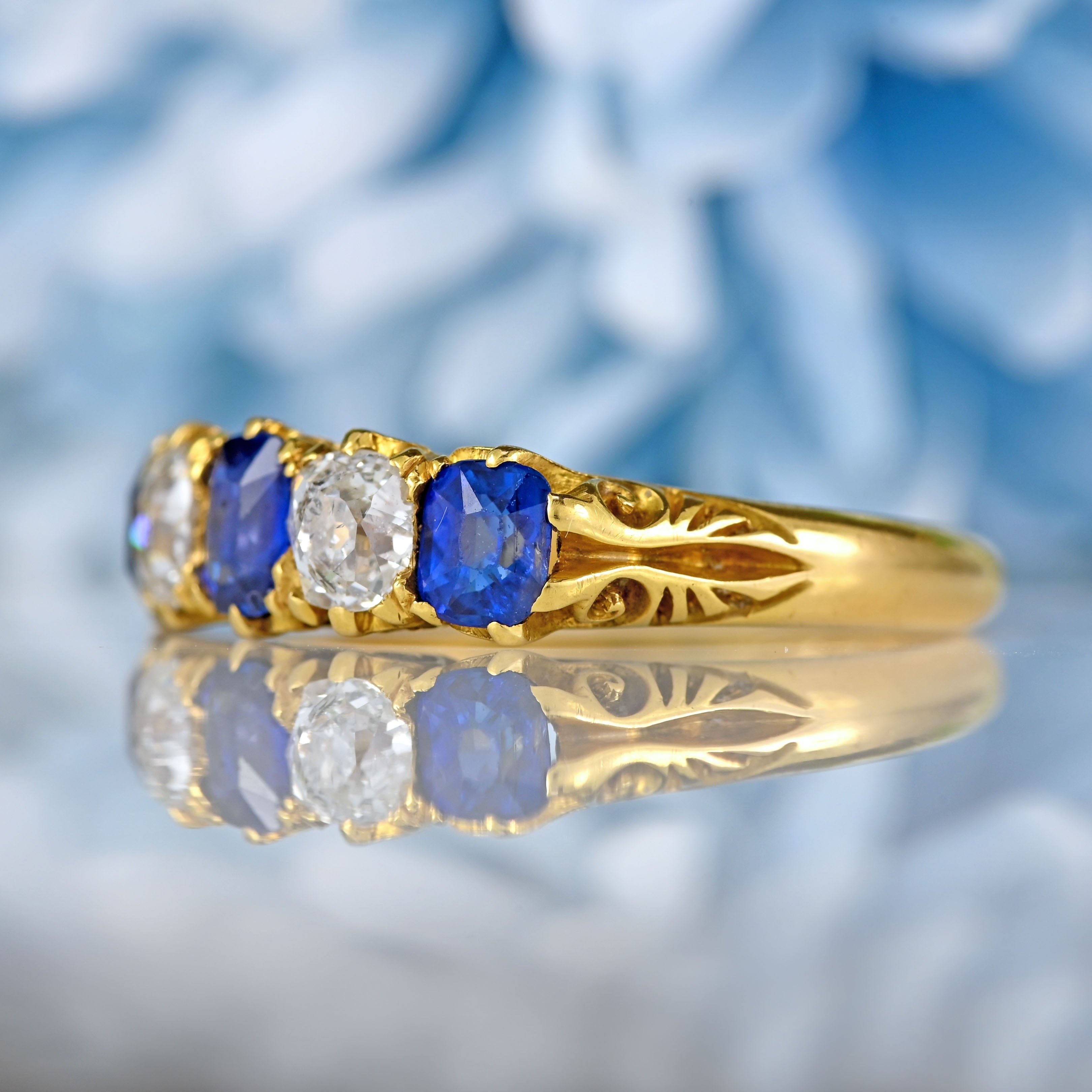 Ellibelle Jewellery Victorian Sapphire & Diamond 18ct Gold Five-Stone Ring