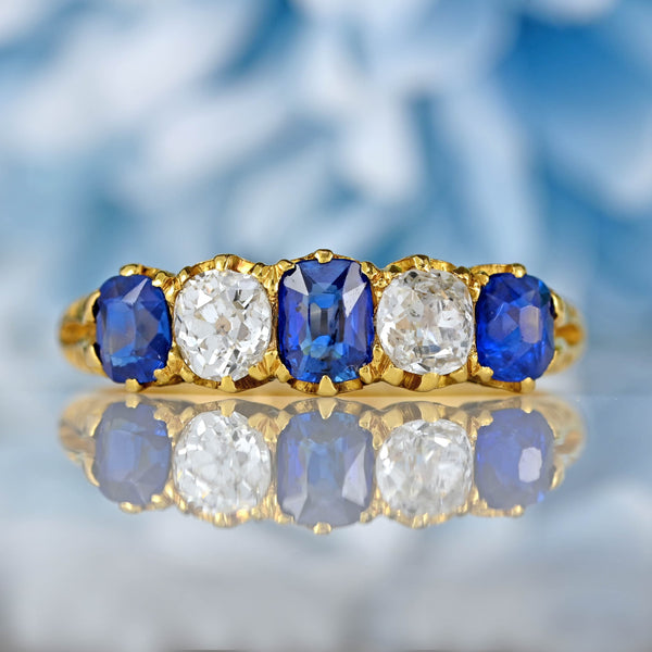 Ellibelle Jewellery Victorian Sapphire & Diamond 18ct Gold Five-Stone Ring