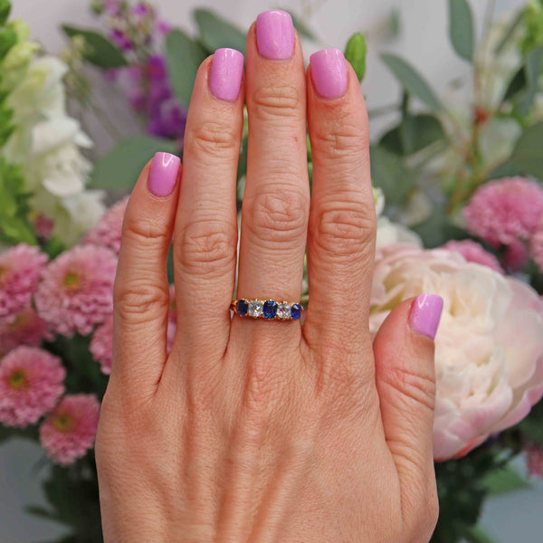 Ellibelle Jewellery Victorian Sapphire & Diamond 18ct Gold Five-Stone Ring