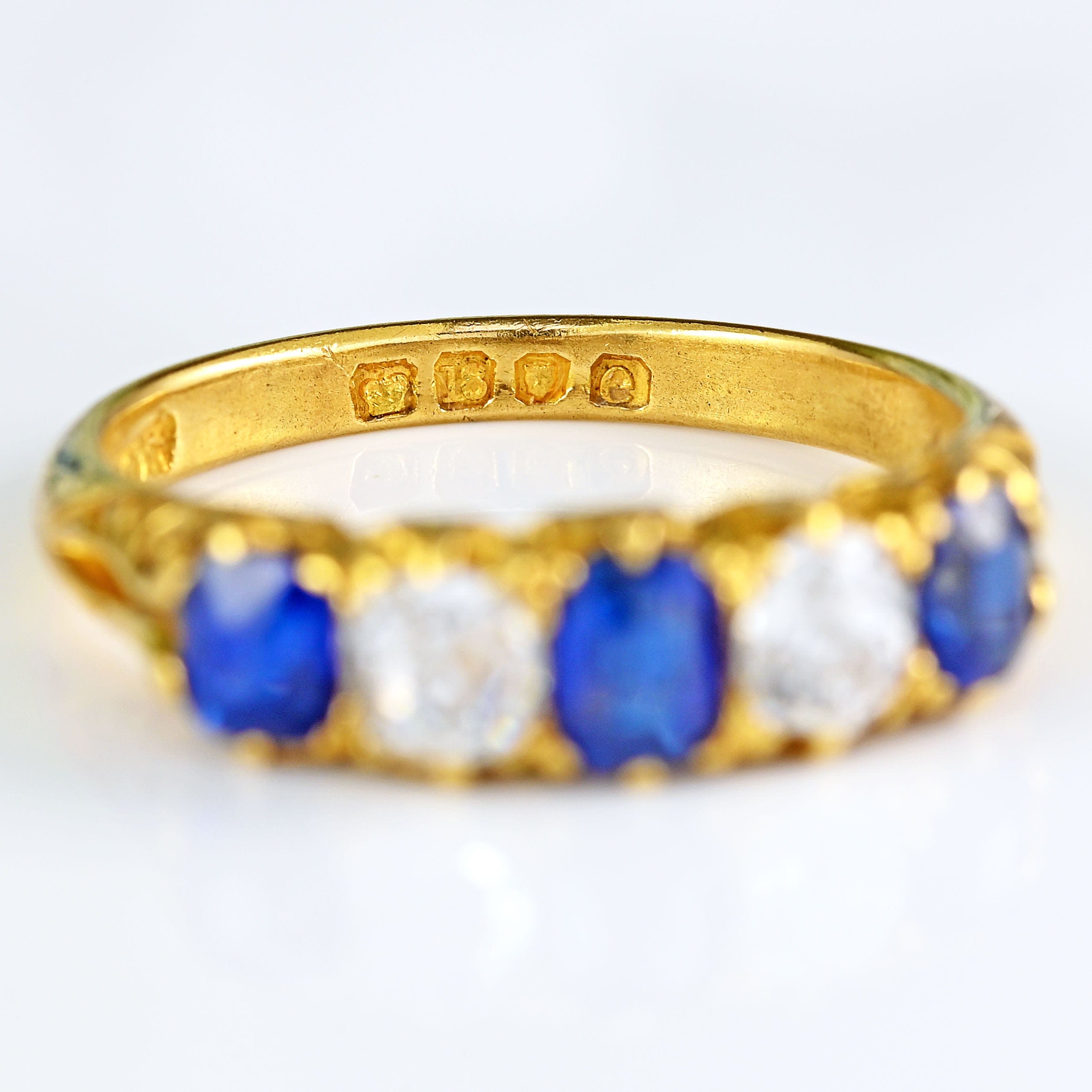 Ellibelle Jewellery Victorian Sapphire & Diamond 18ct Gold Five-Stone Ring