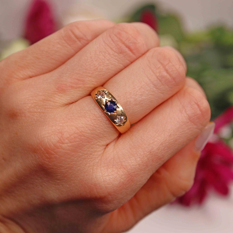 Ellibelle Jewellery Victorian Sapphire & Diamond 18ct Gold Gypsy Ring