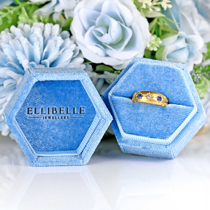 Ellibelle Jewellery Victorian Sapphire & Diamond 18ct Gold Starburst Gypsy Ring