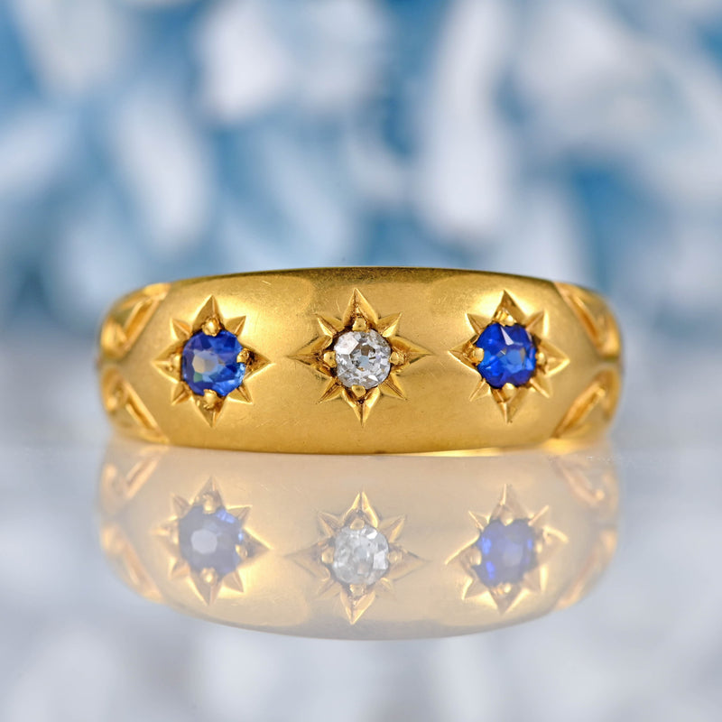 Ellibelle Jewellery Victorian Sapphire & Diamond 18ct Gold Starburst Gypsy Ring