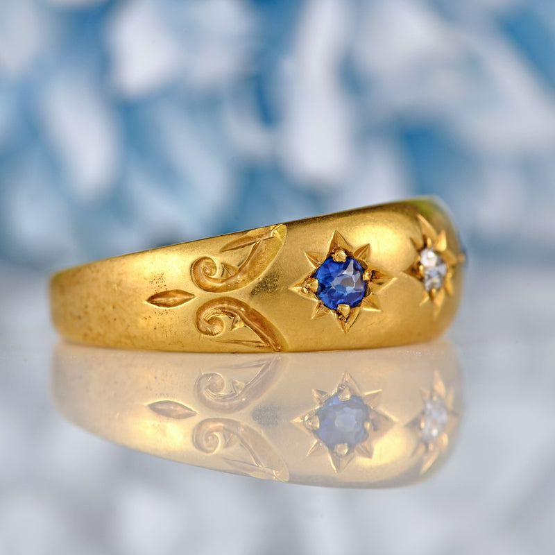 Ellibelle Jewellery Victorian Sapphire & Diamond 18ct Gold Starburst Gypsy Ring