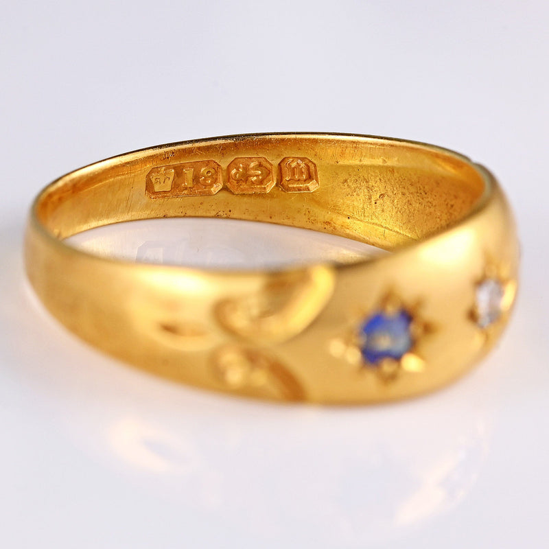 Ellibelle Jewellery Victorian Sapphire & Diamond 18ct Gold Starburst Gypsy Ring