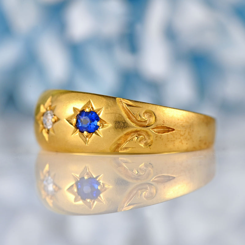 Ellibelle Jewellery Victorian Sapphire & Diamond 18ct Gold Starburst Gypsy Ring