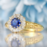 Ellibelle Jewellery Victorian Sapphire & Old-Mine-Cut Diamond 18ct Gold Cluster Engagement Ring