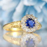 Ellibelle Jewellery Victorian Sapphire & Old-Mine-Cut Diamond 18ct Gold Cluster Engagement Ring