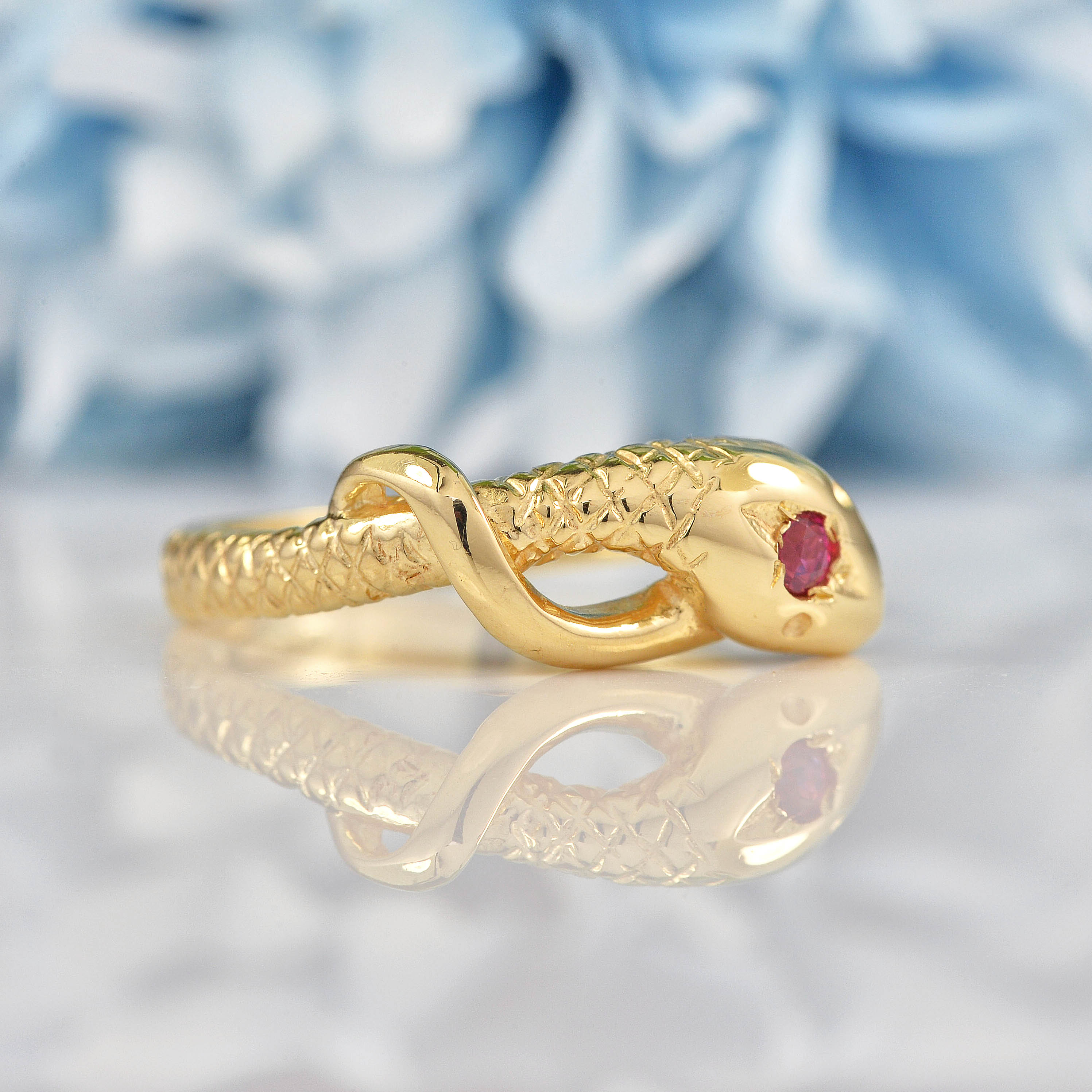 Ellibelle Jewellery Victorian Style 9ct Gold Ruby Snake Ring