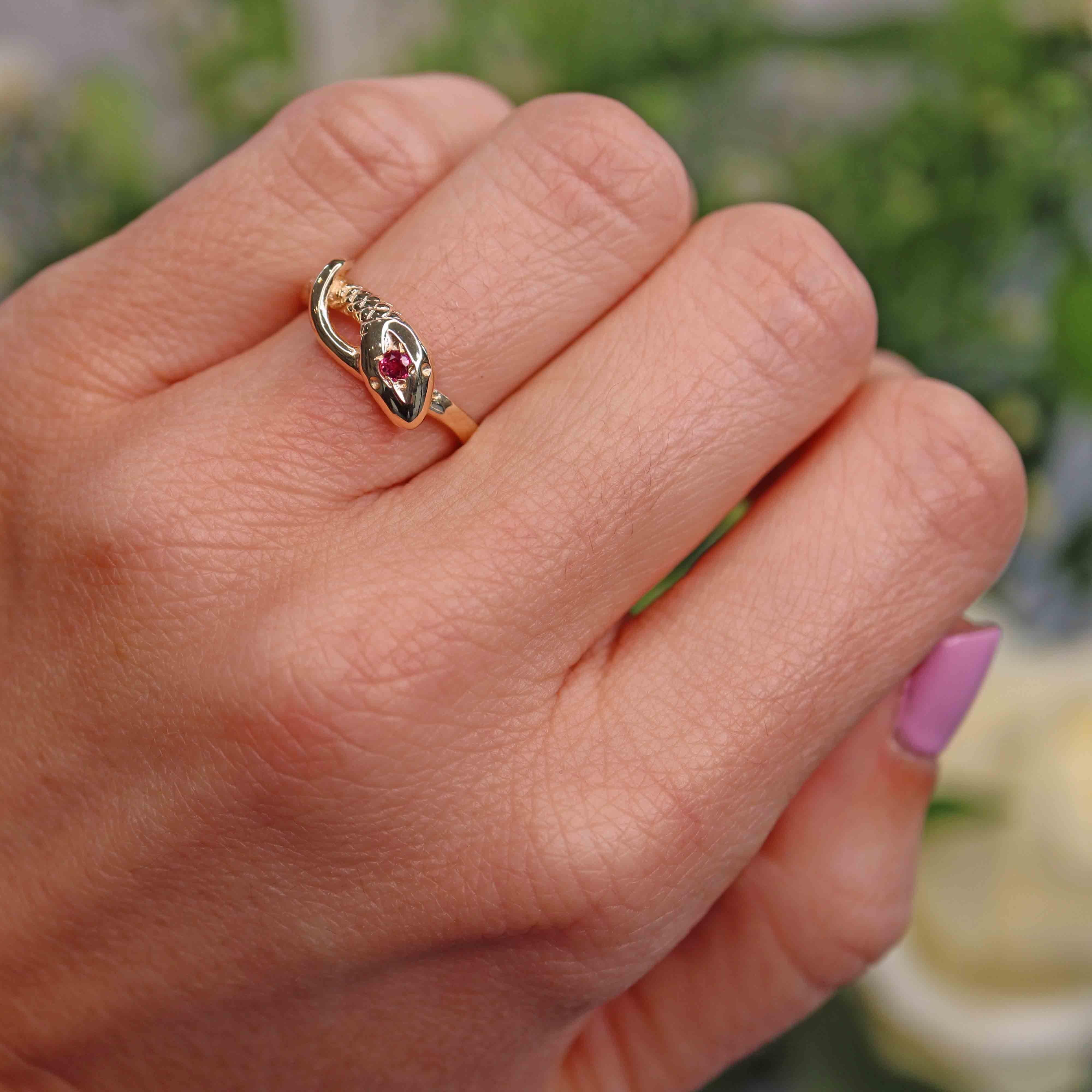 Ellibelle Jewellery Victorian Style 9ct Gold Ruby Snake Ring