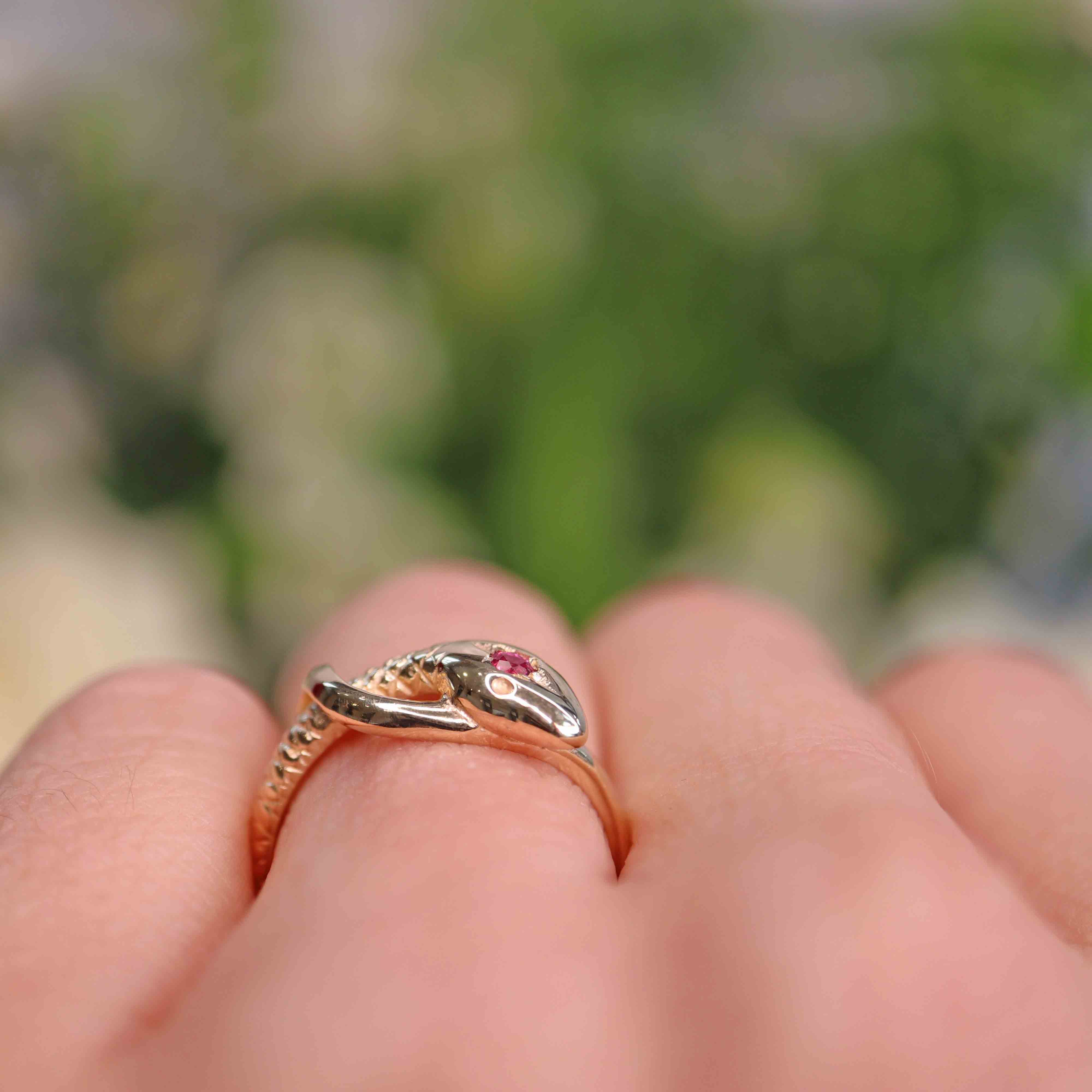 Ellibelle Jewellery Victorian Style 9ct Gold Ruby Snake Ring