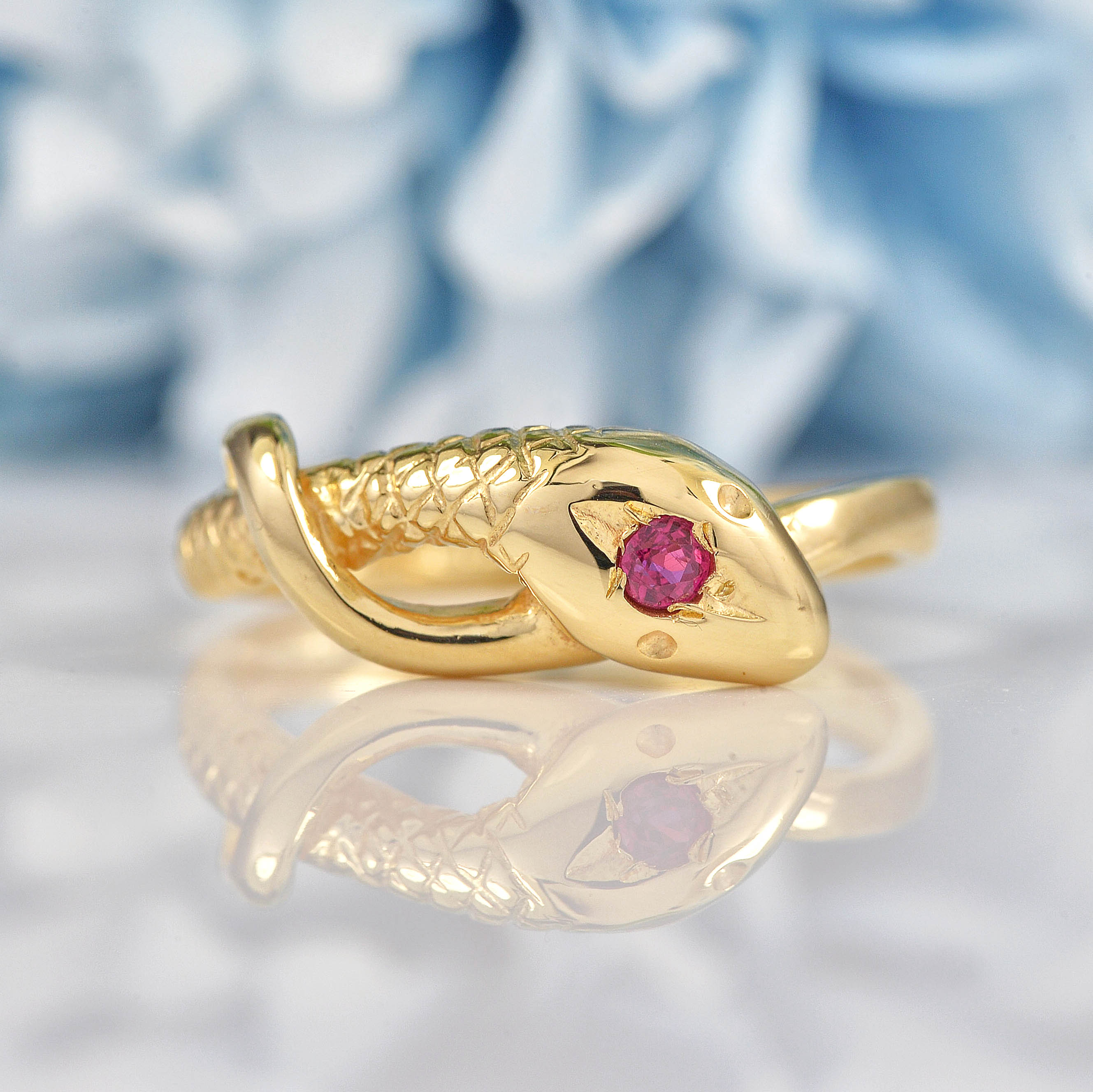 Ellibelle Jewellery Victorian Style 9ct Gold Ruby Snake Ring