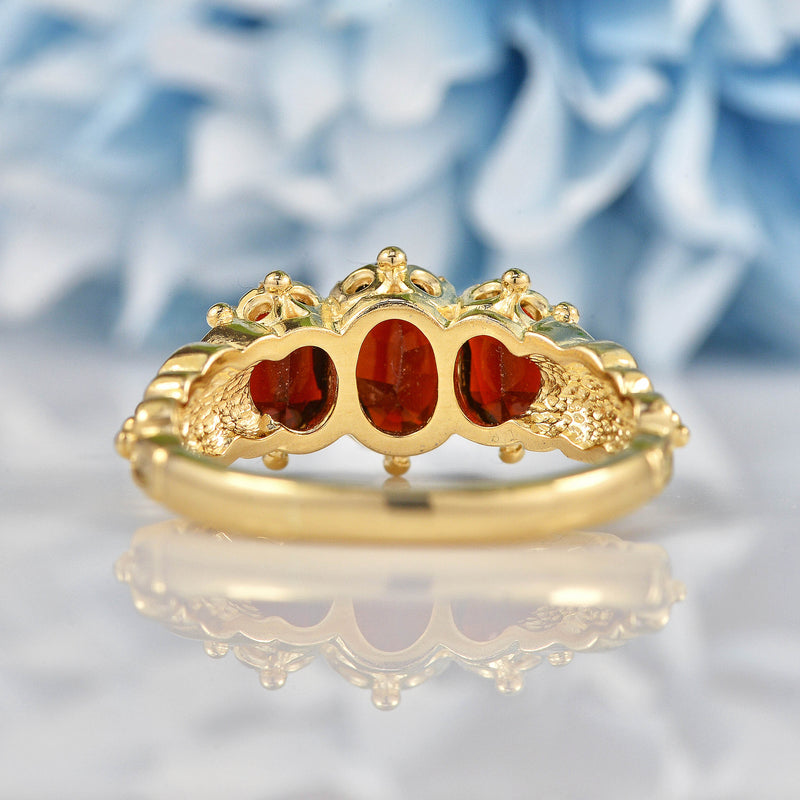 Ellibelle Jewellery Victorian Style Garnet 9ct Gold Three-Stone Ring