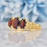 Ellibelle Jewellery Victorian Style Garnet 9ct Gold Three-Stone Ring