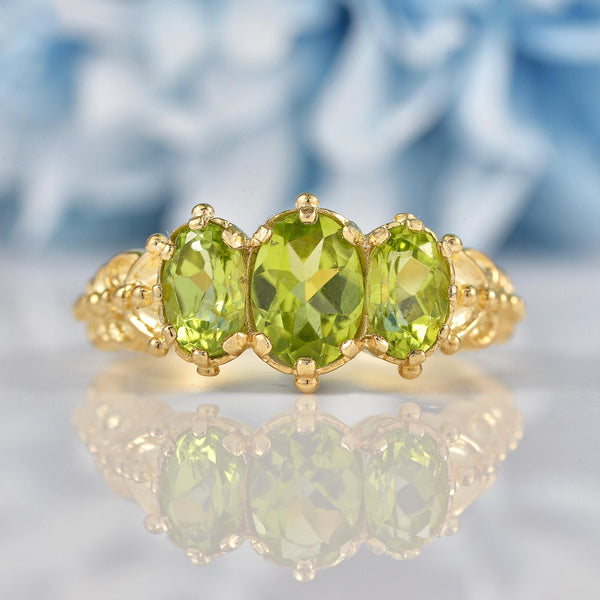 Ellibelle Jewellery Victorian Style Peridot 9ct Gold Three-Stone Ring