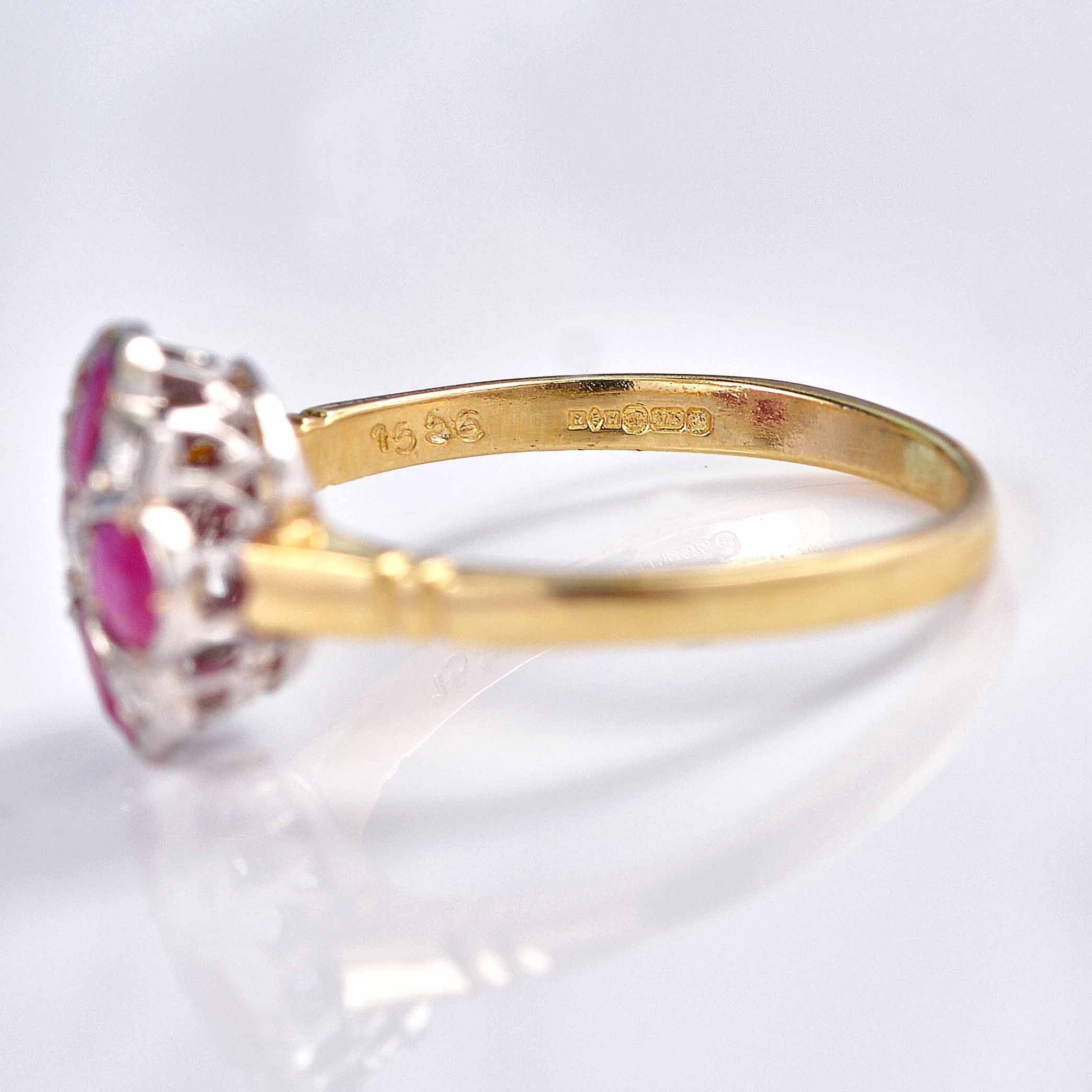 Ellibelle Jewellery Victorian Style Ruby & Diamond 9ct Gold Clover Ring