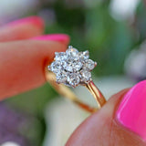 Ellibelle Jewellery Vintage 18ct Gold 1 Carat Diamond Daisy Cluster Ring