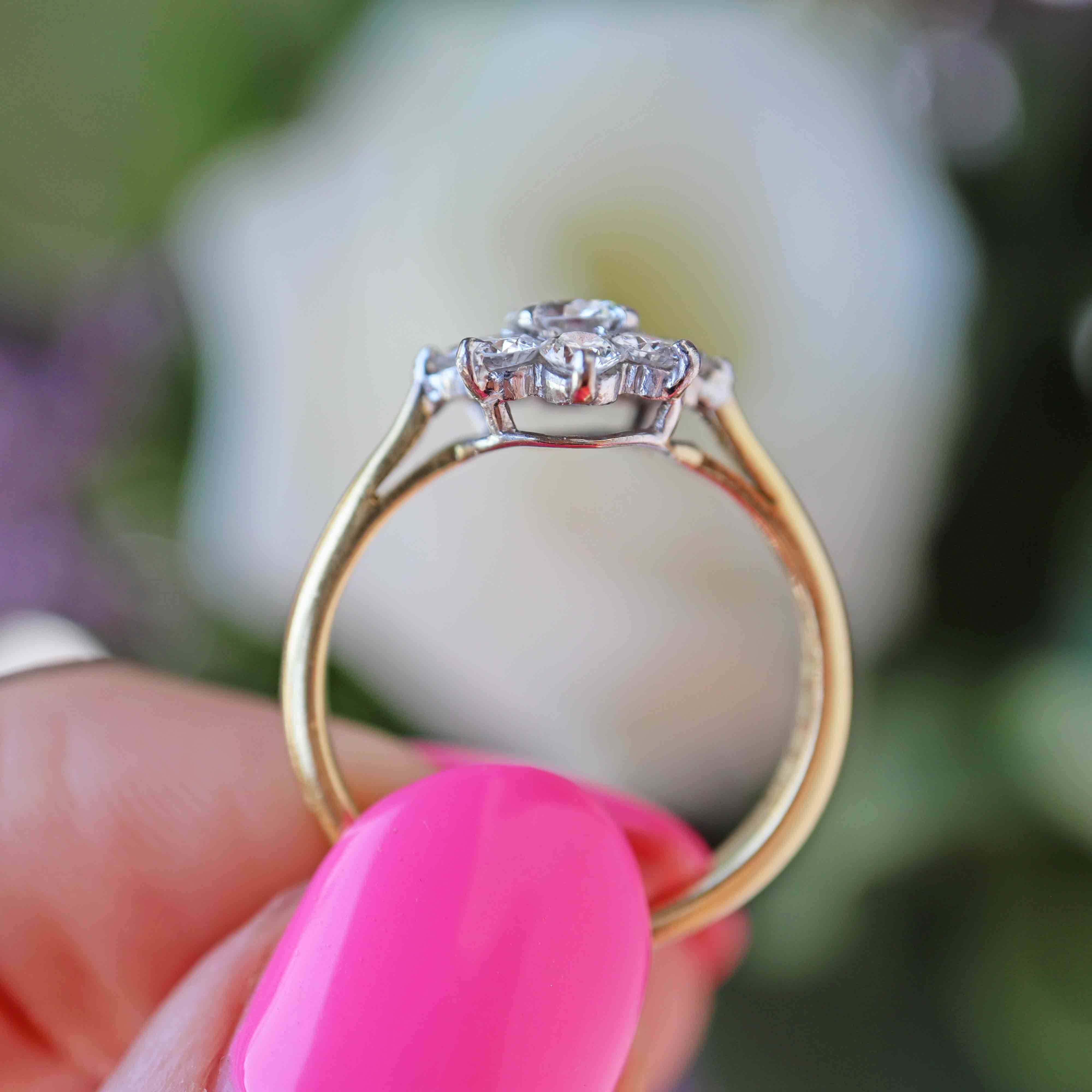 Ellibelle Jewellery Vintage 18ct Gold 1 Carat Diamond Daisy Cluster Ring