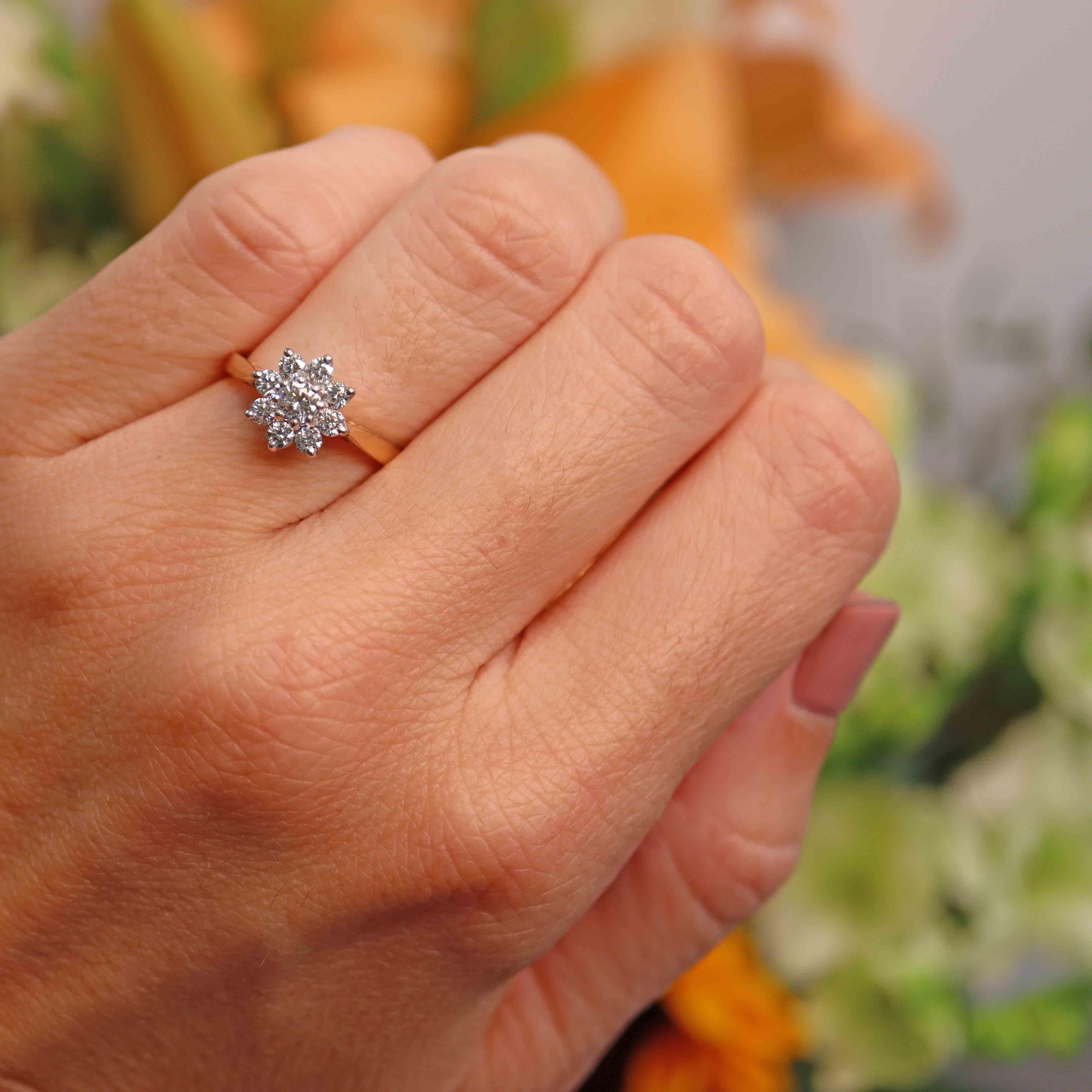 Ellibelle Jewellery Vintage 18ct Gold Diamond Daisy Cluster Ring (0.52cts)