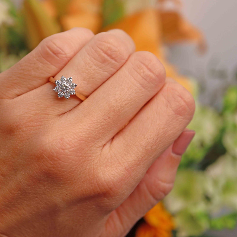Ellibelle Jewellery Vintage 18ct Gold Diamond Daisy Cluster Ring (0.52cts)