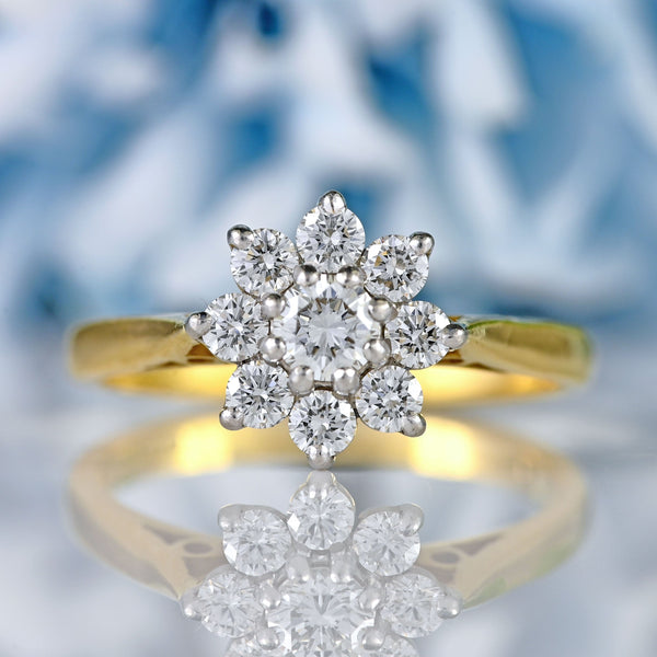 Ellibelle Jewellery Vintage 18ct Gold Diamond Daisy Cluster Ring (0.52cts)