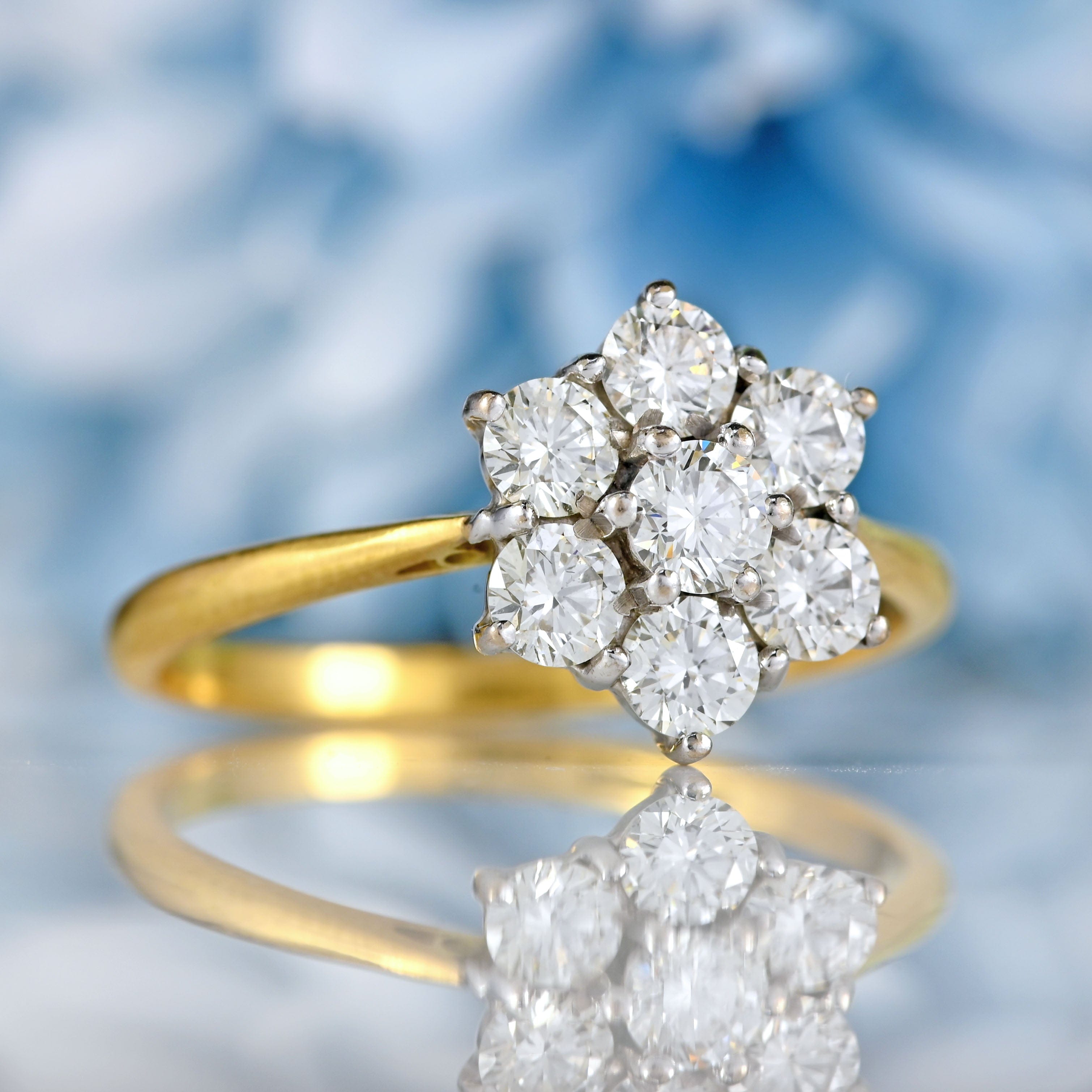 Ellibelle Jewellery Vintage 18ct Gold Diamond Daisy Cluster Ring (1.00ct)