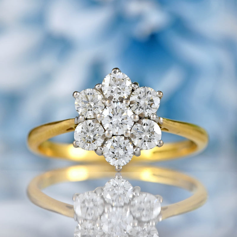 Ellibelle Jewellery Vintage 18ct Gold Diamond Daisy Cluster Ring (1.00ct)