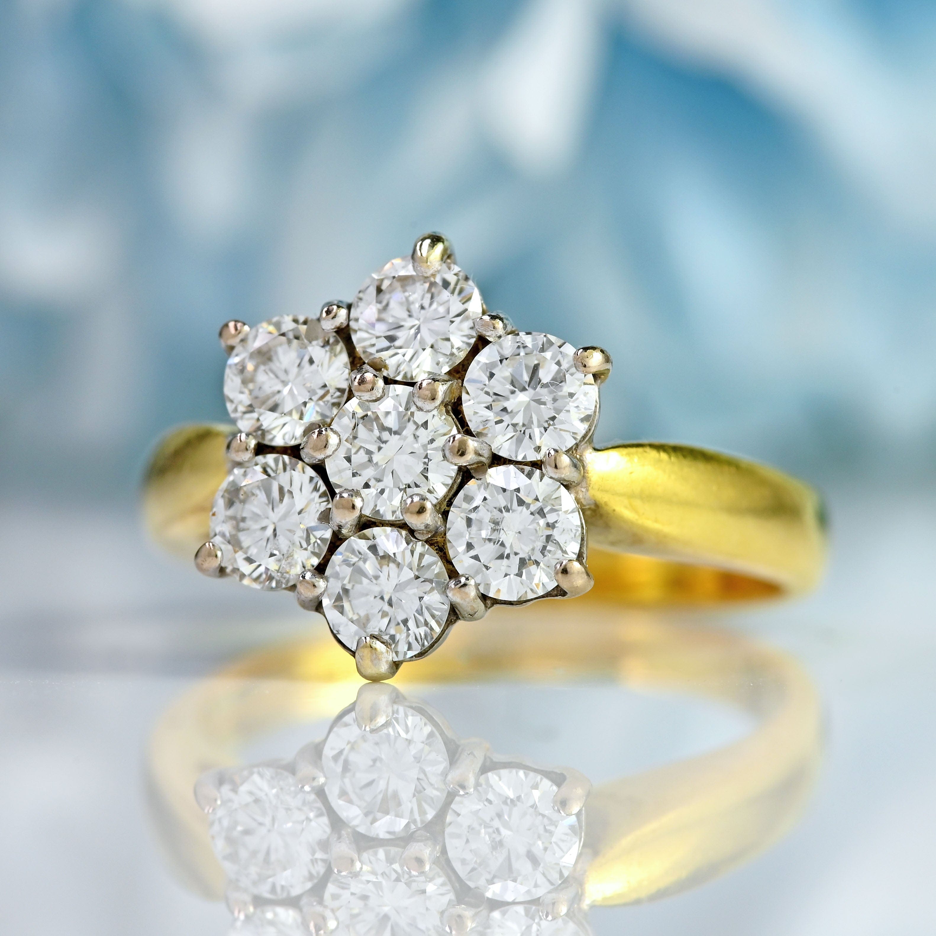 Ellibelle Jewellery Vintage 18ct Gold Diamond Daisy Cluster Ring (1.00ct)