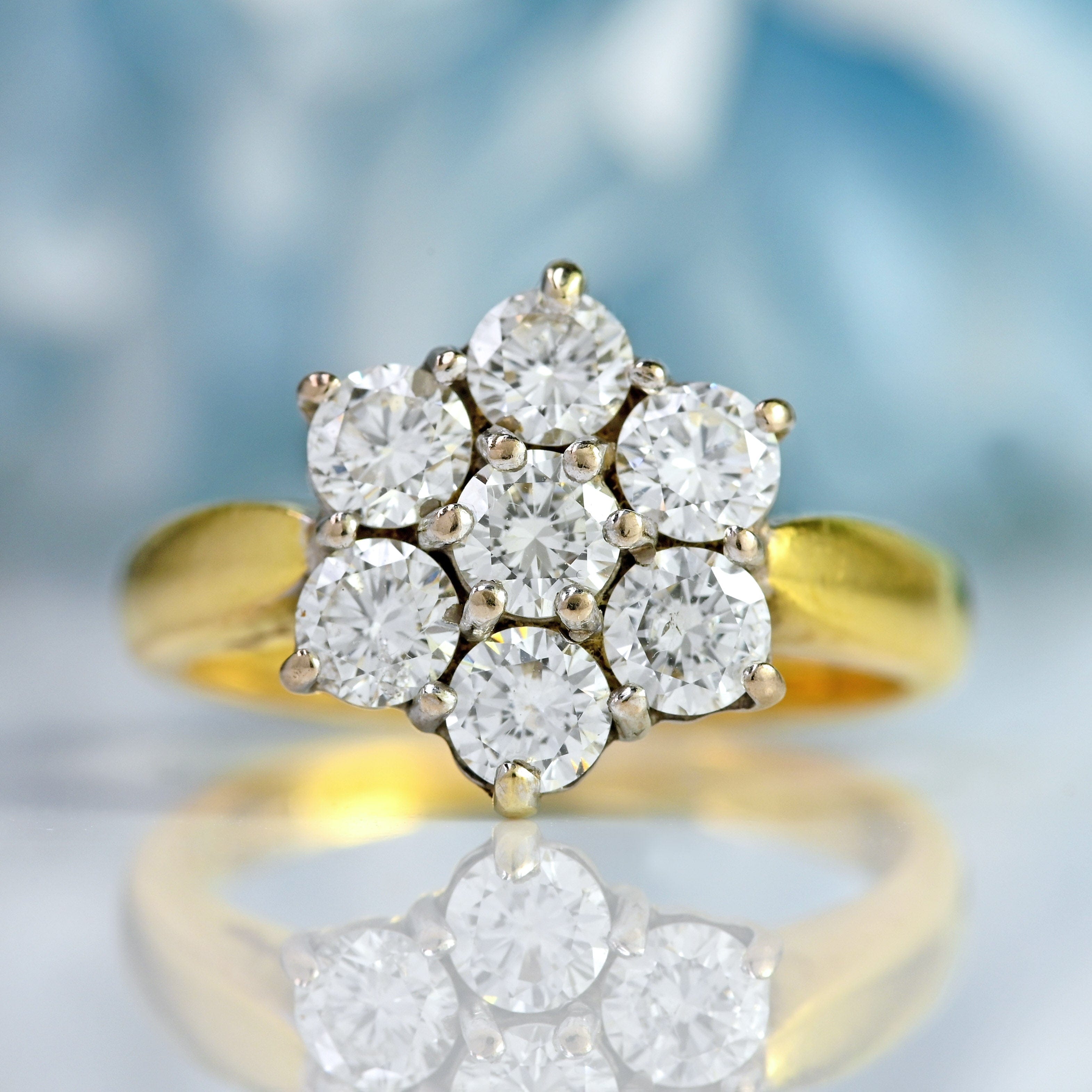 Ellibelle Jewellery Vintage 18ct Gold Diamond Daisy Cluster Ring (1.00ct)