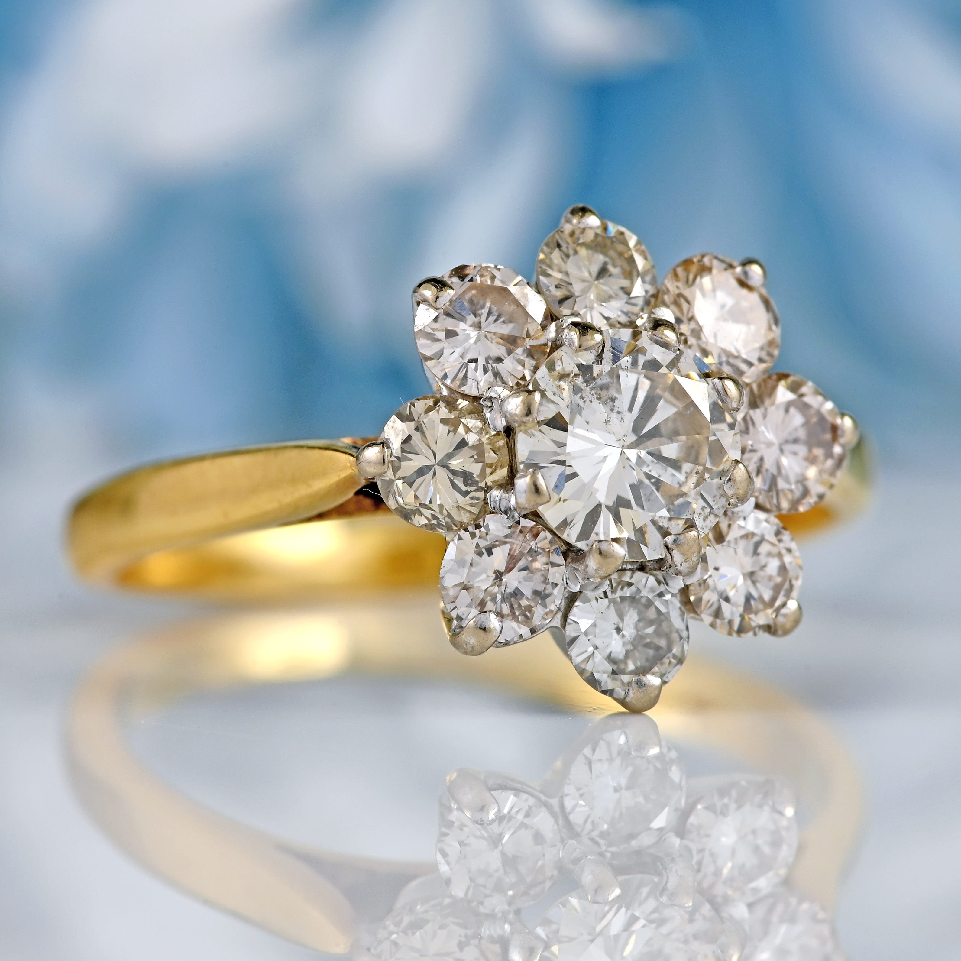 Ellibelle Jewellery Vintage 18ct Gold Diamond Daisy Cluster Ring (1.30cts)