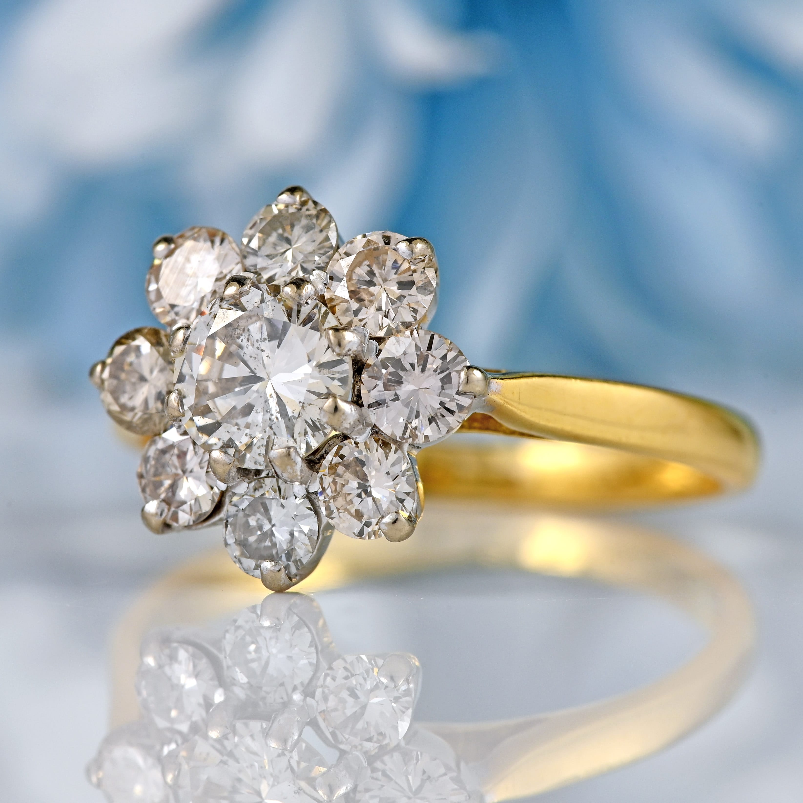 Ellibelle Jewellery Vintage 18ct Gold Diamond Daisy Cluster Ring (1.30cts)