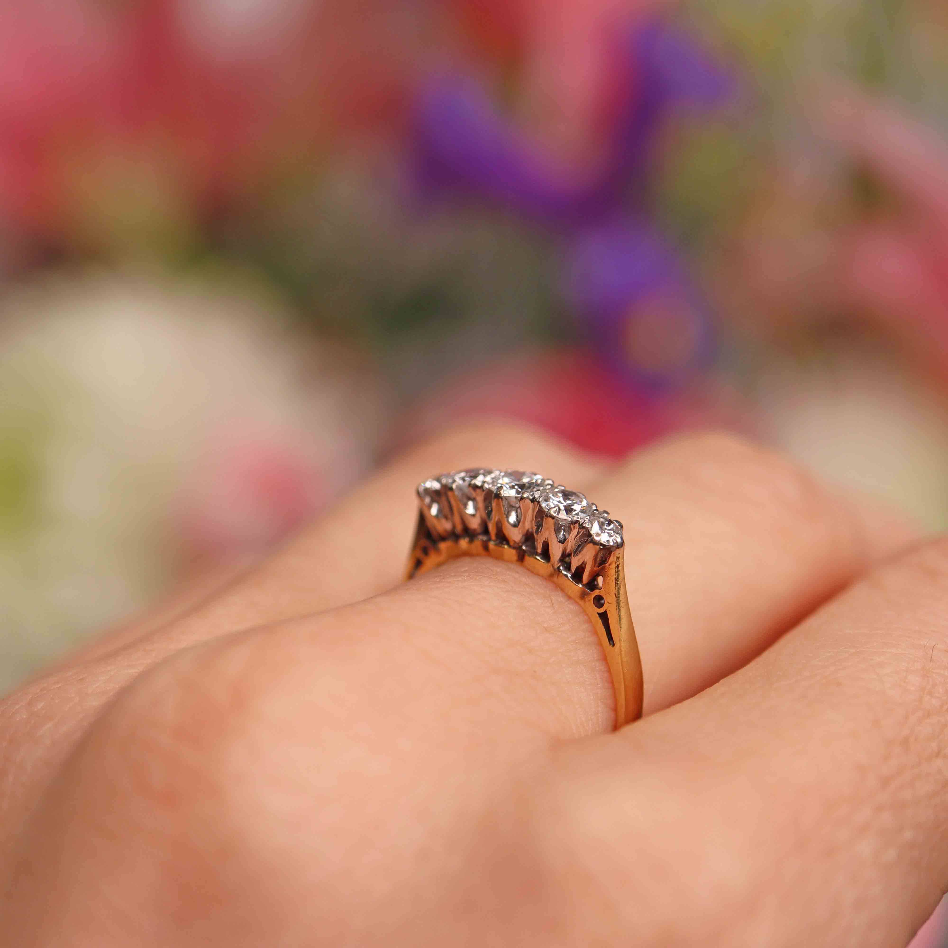 Ellibelle Jewellery Vintage 18ct Gold Diamond Five-Stone Ring By Cropp & Farr (0.60cts)