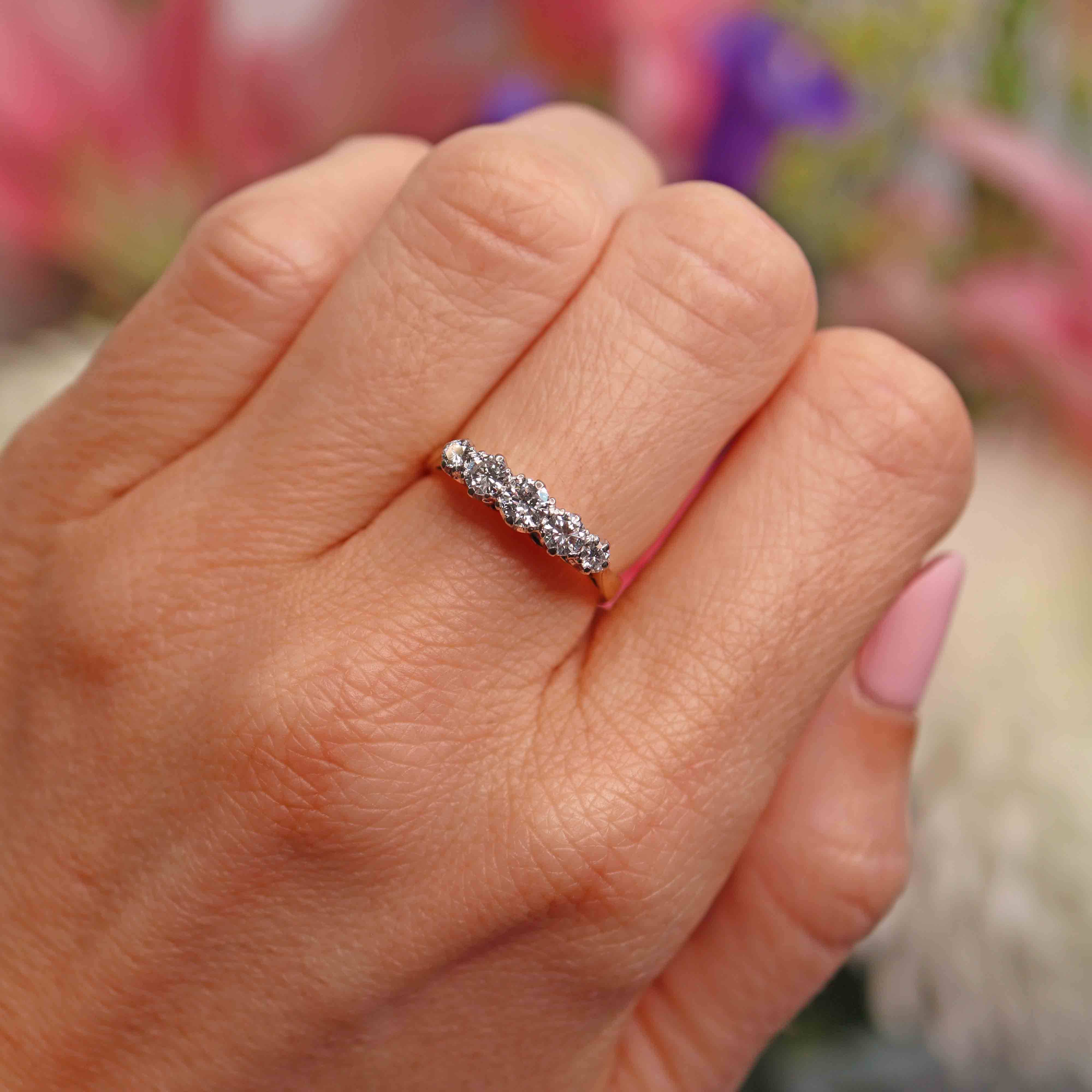 Ellibelle Jewellery Vintage 18ct Gold Diamond Five-Stone Ring By Cropp & Farr (0.60cts)