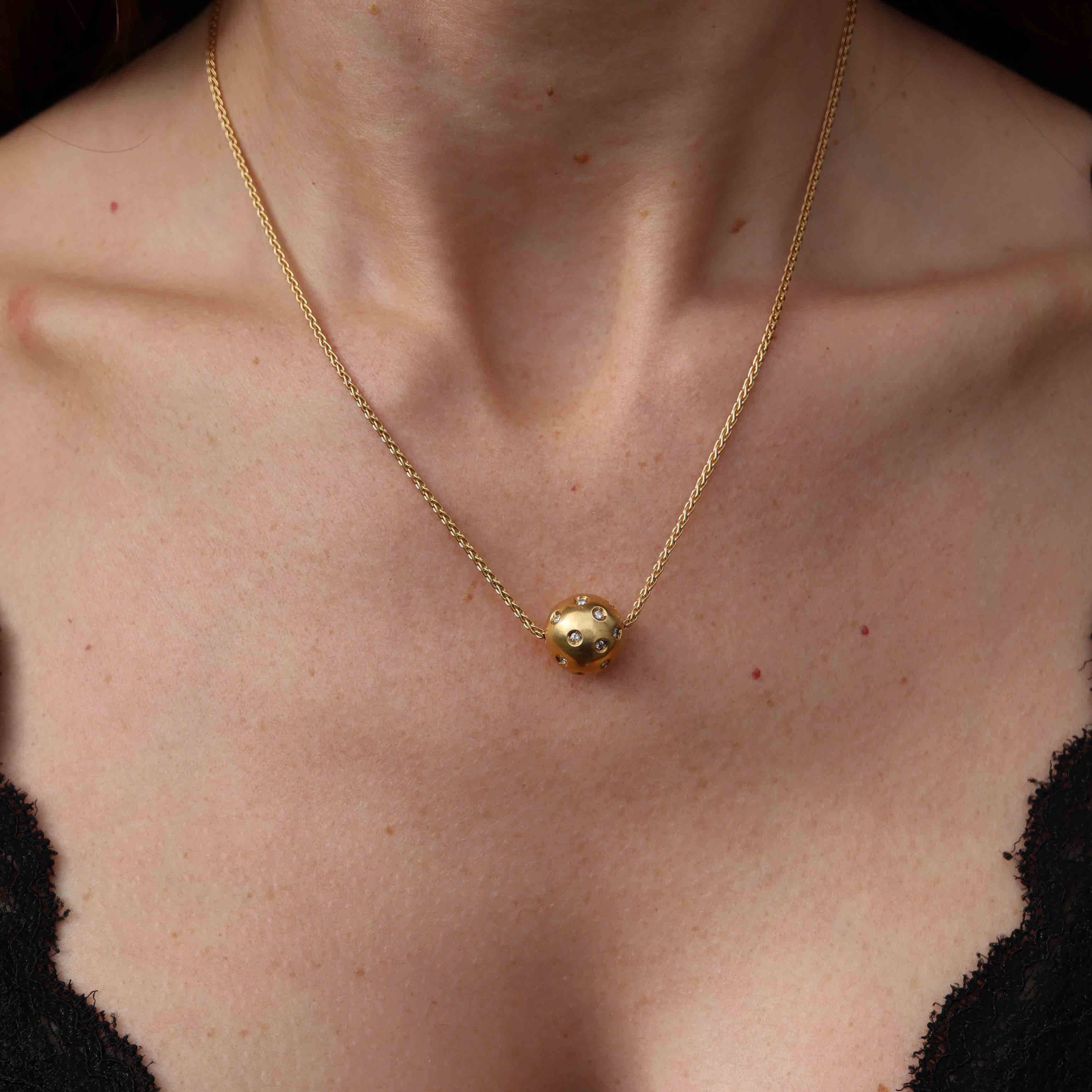 Ellibelle Jewellery Vintage 18ct Gold Diamond-Set Ball Pendant Necklace