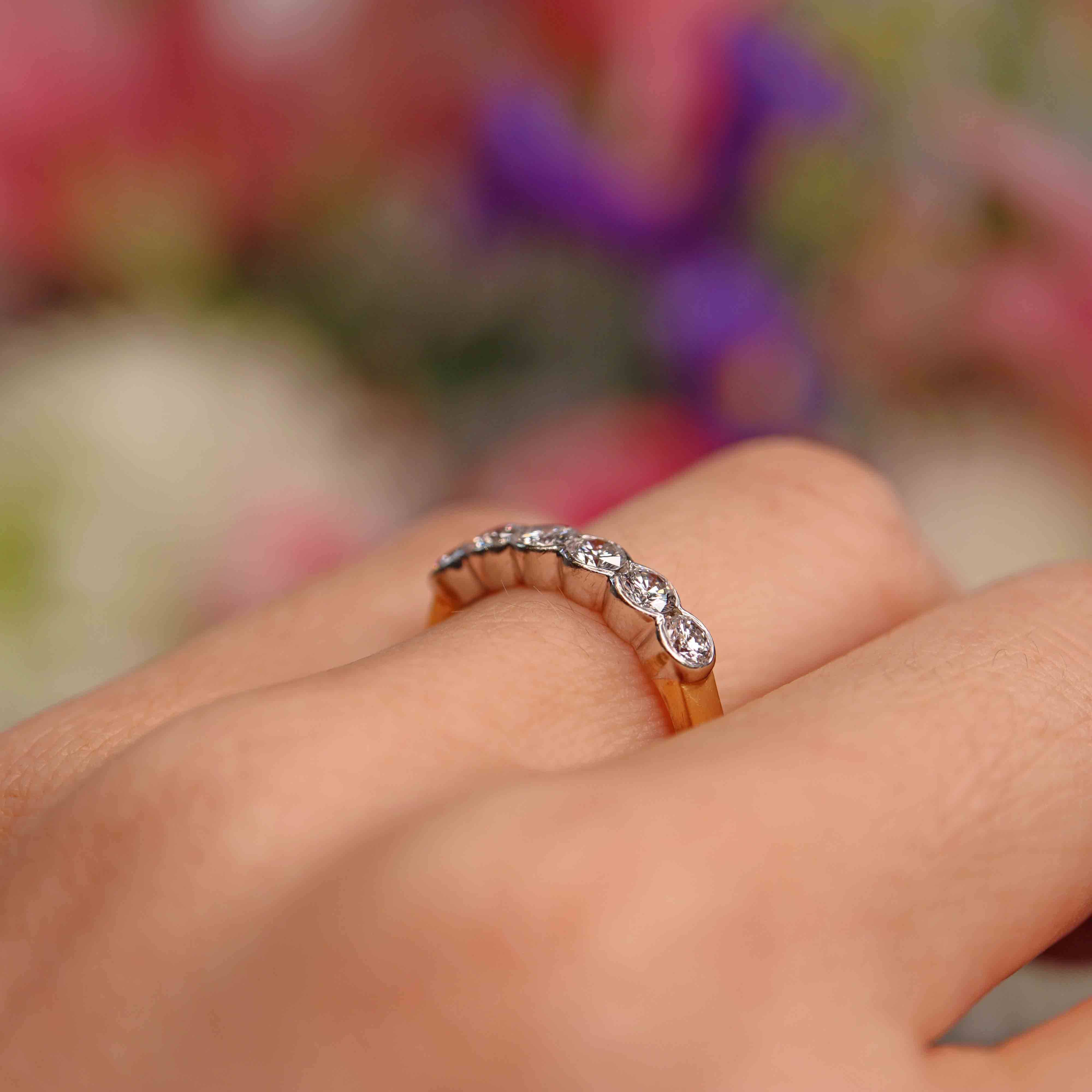 Ellibelle Jewellery Vintage 18ct Gold Diamond Six-Stone Half-Eternity Band Ring (0.78cts)