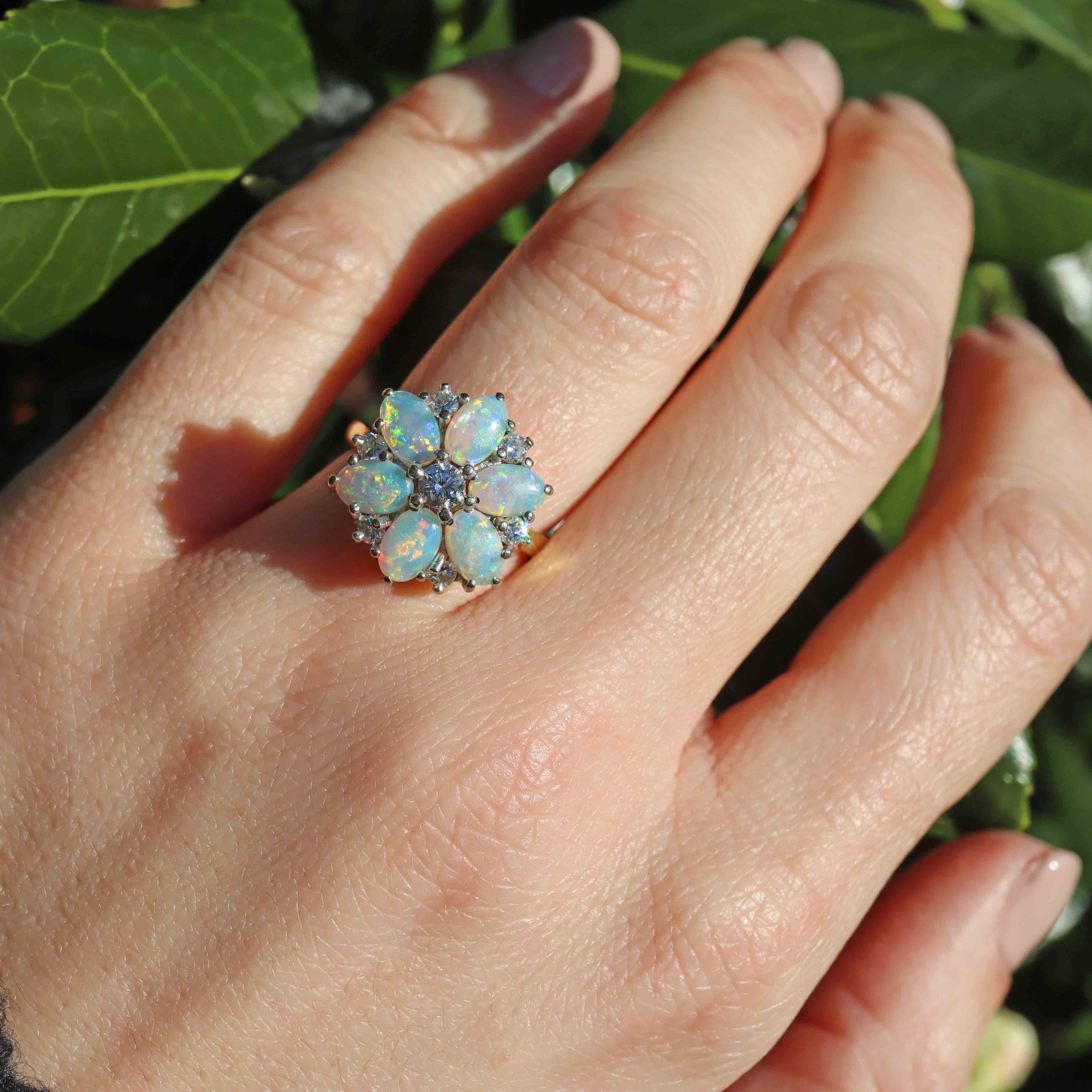 Ellibelle Jewellery Vintage 18ct Gold Opal Diamond Cluster Ring By Cropp & Farr