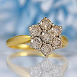 Ellibelle Jewellery Vintage 18ct Gold Tinted Diamond Daisy Cluster Ring (1.46ct)