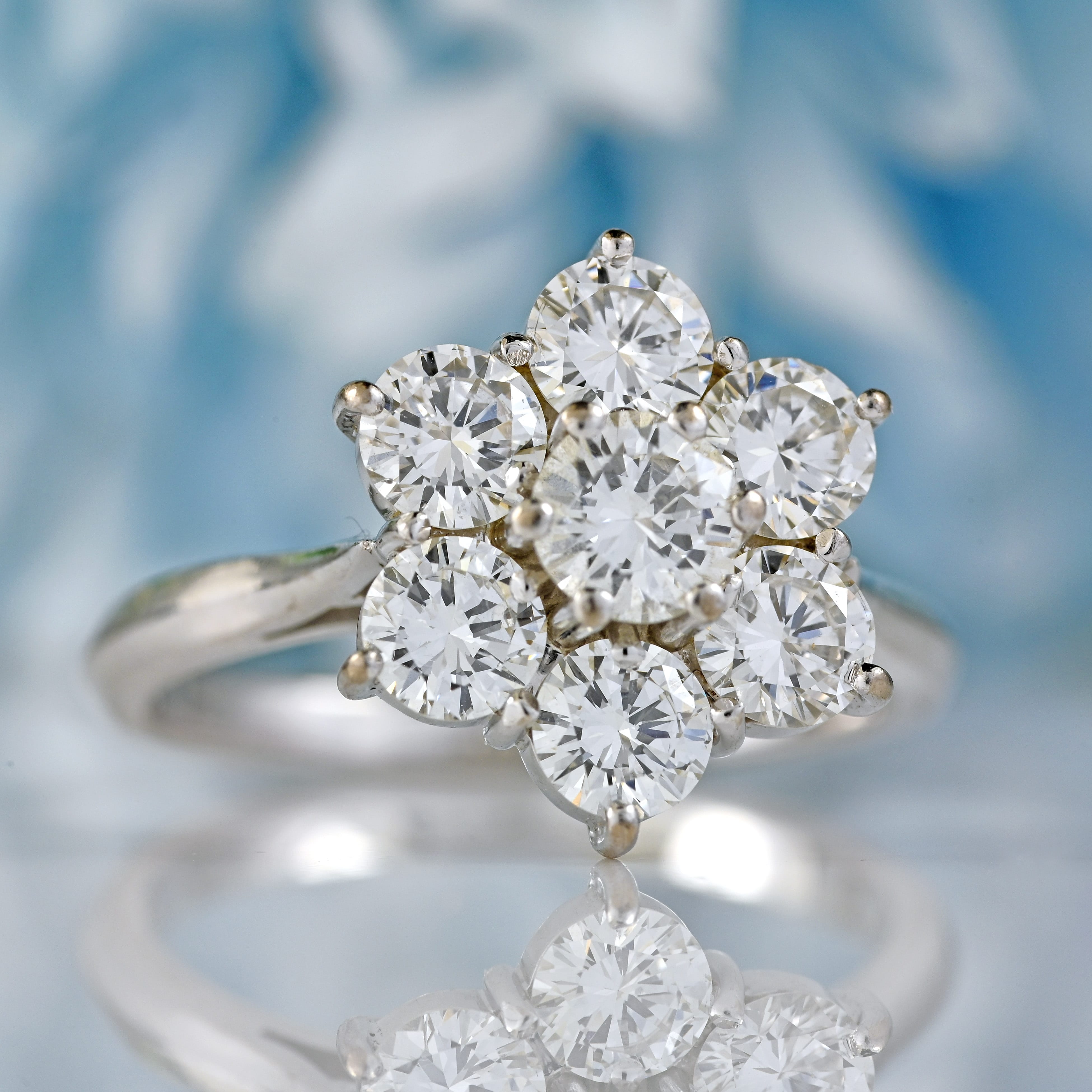 Ellibelle Jewellery Vintage 18ct White Gold 2.20-Carat Diamond Daisy Cluster Ring