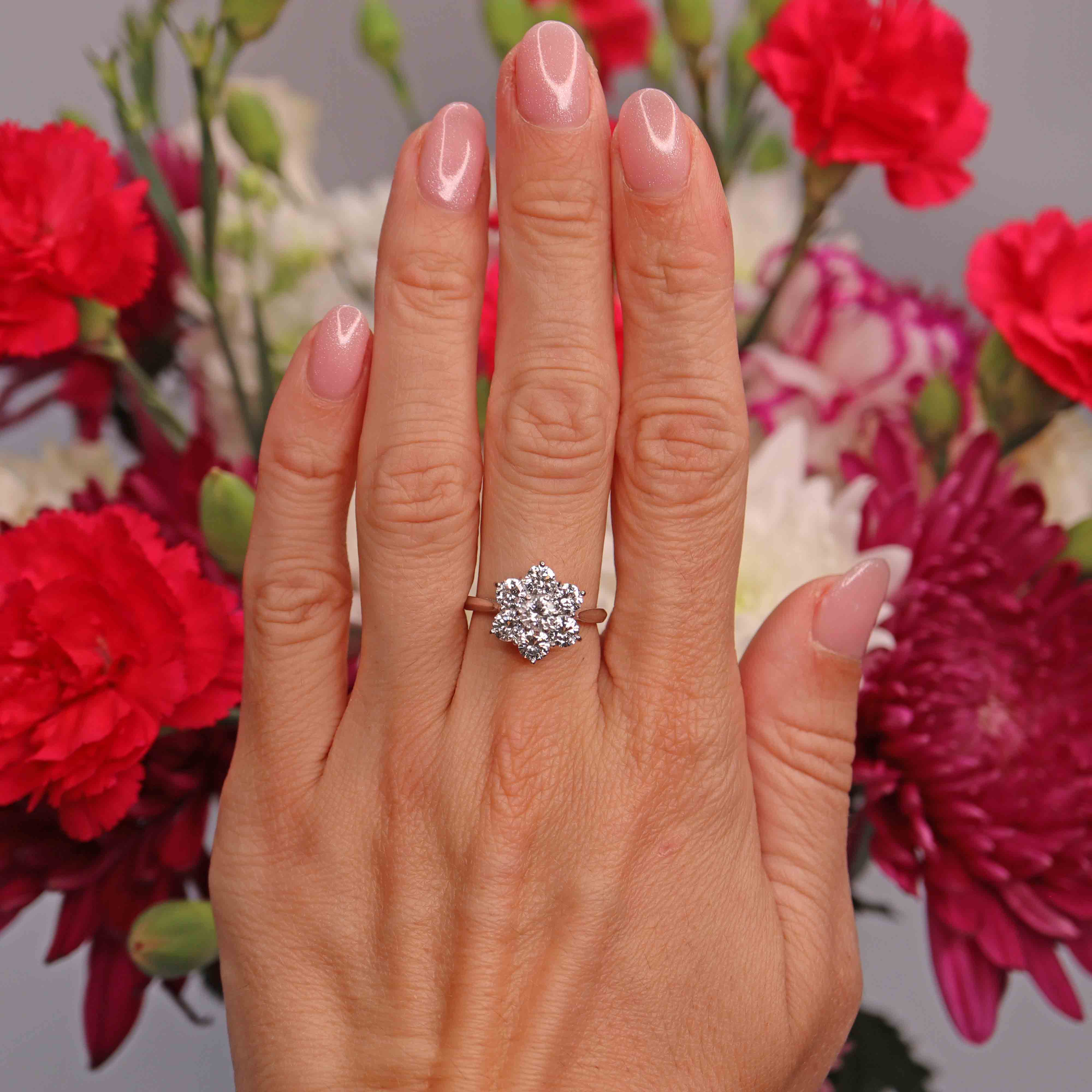 Ellibelle Jewellery Vintage 18ct White Gold 2.20-Carat Diamond Daisy Cluster Ring