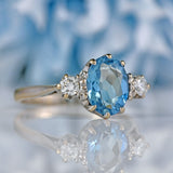 Ellibelle Jewellery Vintage 18ct White Gold Aquamarine & Diamond Three-Stone Engagement Ring