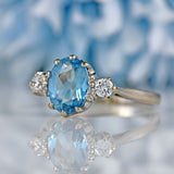 Ellibelle Jewellery Vintage 18ct White Gold Aquamarine & Diamond Three-Stone Engagement Ring