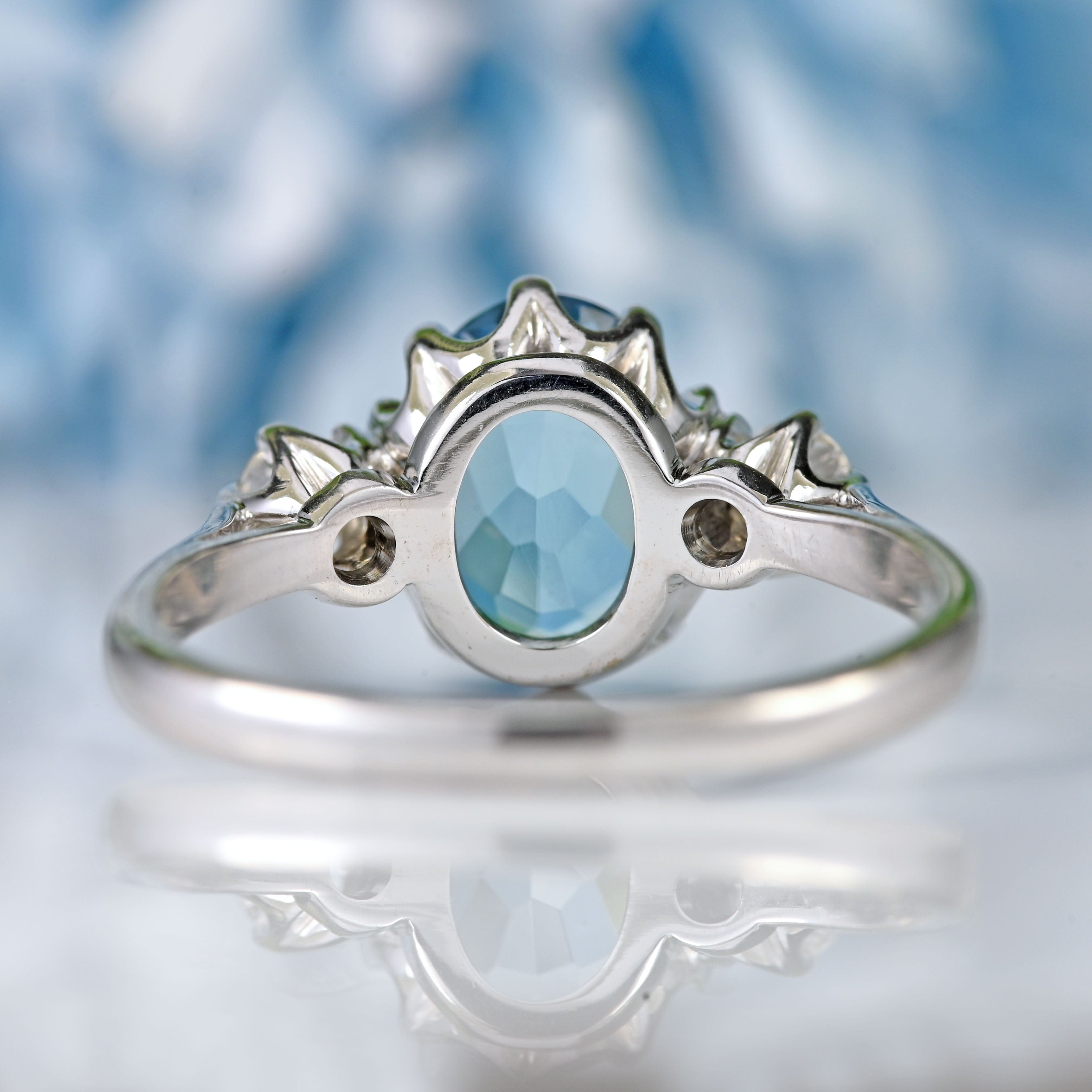 Ellibelle Jewellery Vintage 18ct White Gold Aquamarine & Diamond Three-Stone Engagement Ring