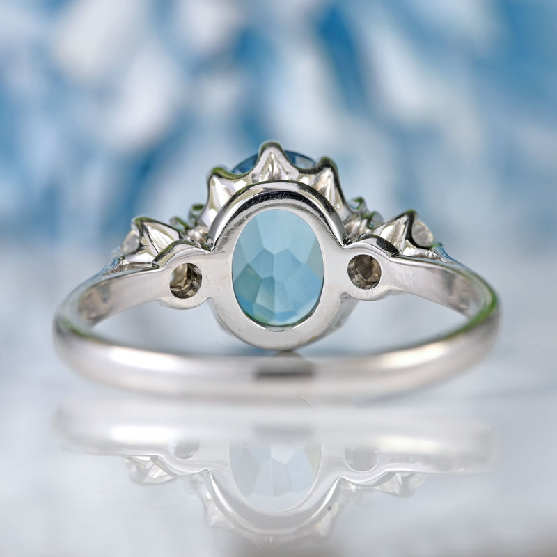 Ellibelle Jewellery Vintage 18ct White Gold Aquamarine & Diamond Three-Stone Engagement Ring