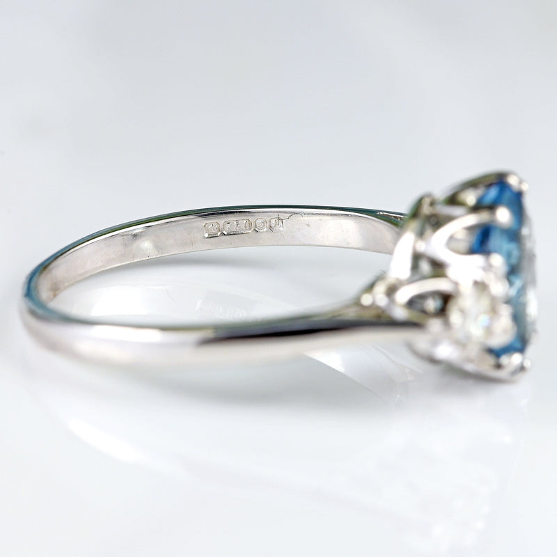 Ellibelle Jewellery Vintage 18ct White Gold Aquamarine & Diamond Three-Stone Engagement Ring