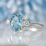 Ellibelle Jewellery Vintage 18ct White Gold Aquamarine & Diamond Three-Stone Engagement Ring