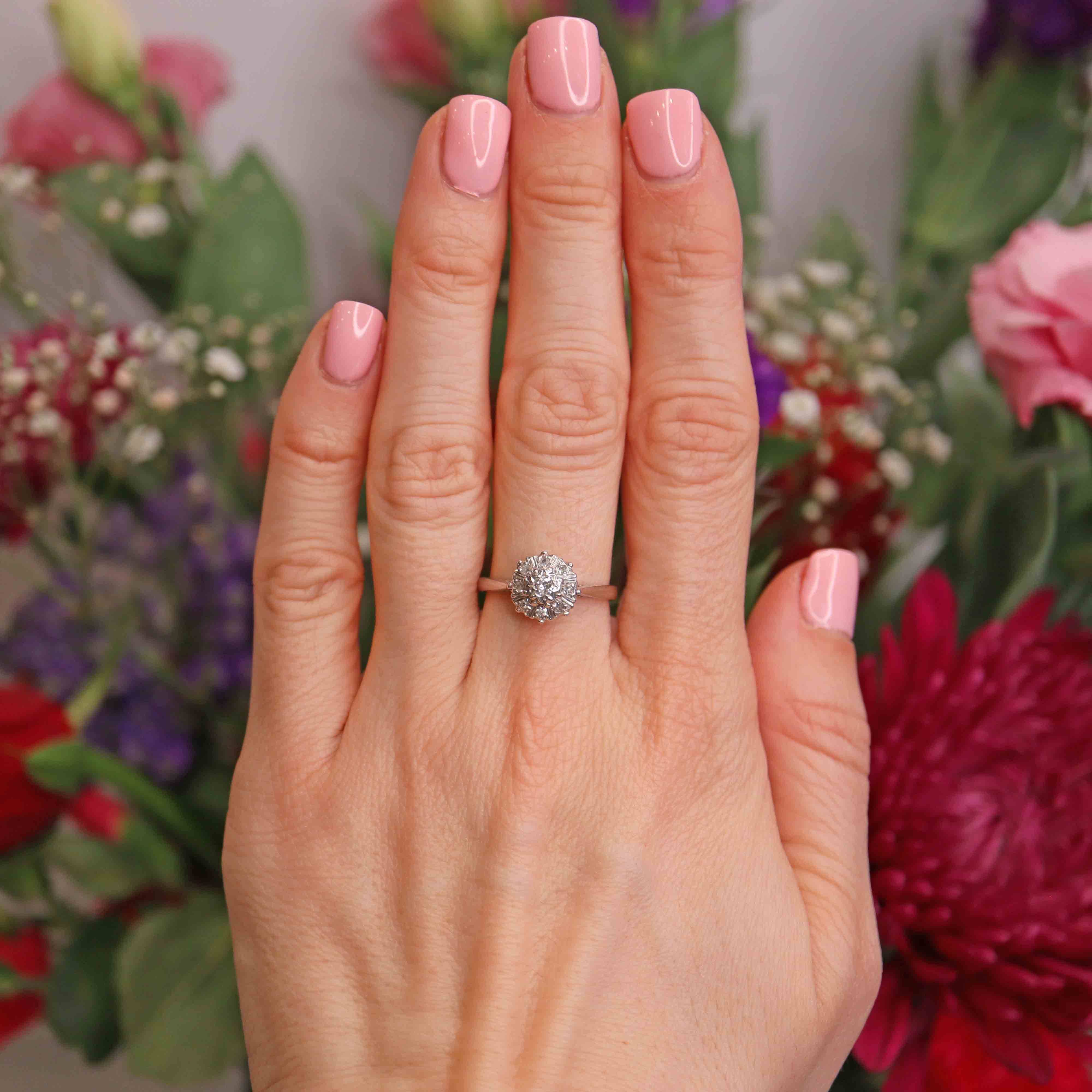Ellibelle Jewellery Vintage 18ct White Gold Diamond Cluster Ring (0.25cts)